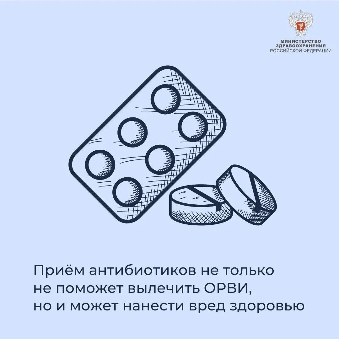 Приём антибиотиков не только не поможет вылечить ОРВИ, но и может нанести вред здоровью