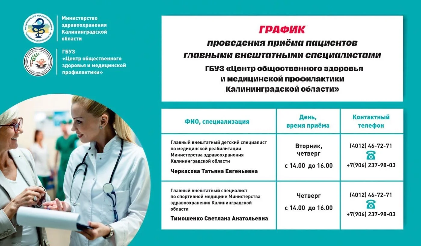 График приема внештатными специалистами Центра медицинской реабилитации