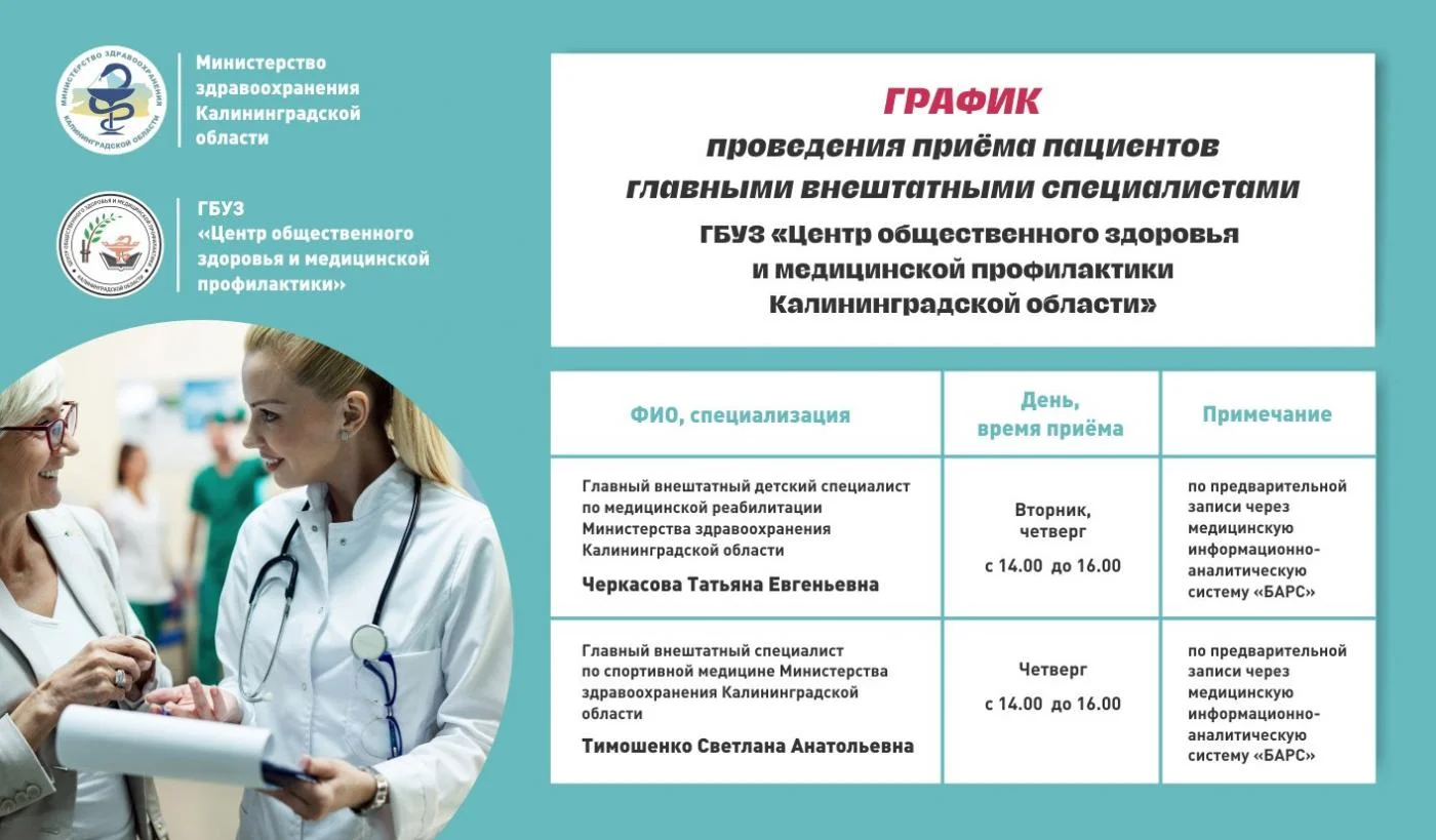 График приема пациентов главными внештатными специалистами.
